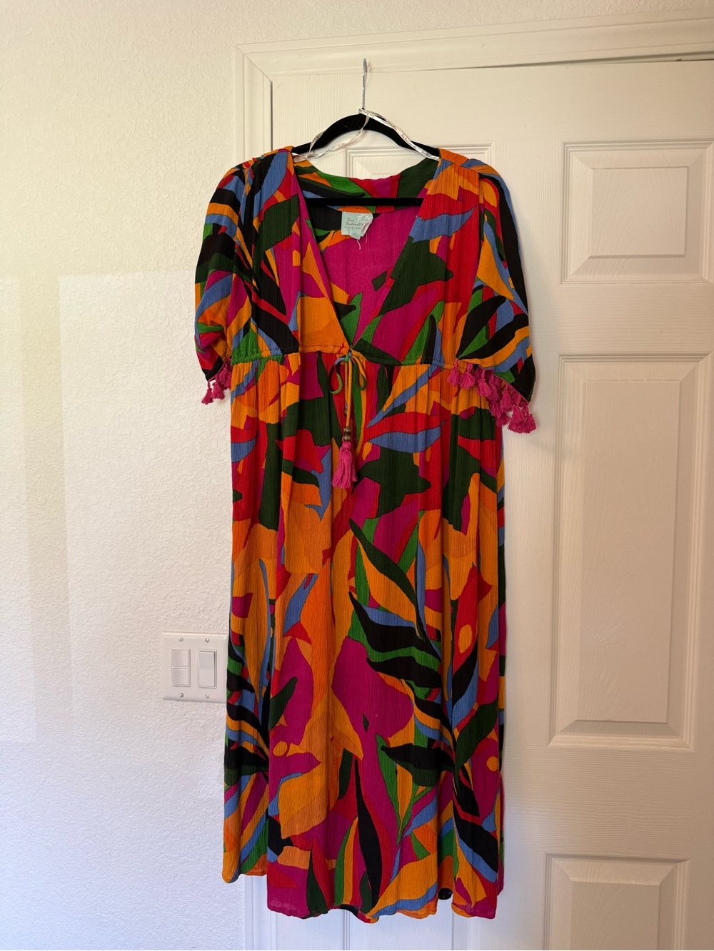 Vibrant Multi-Color Tie-Waist Midi Dress